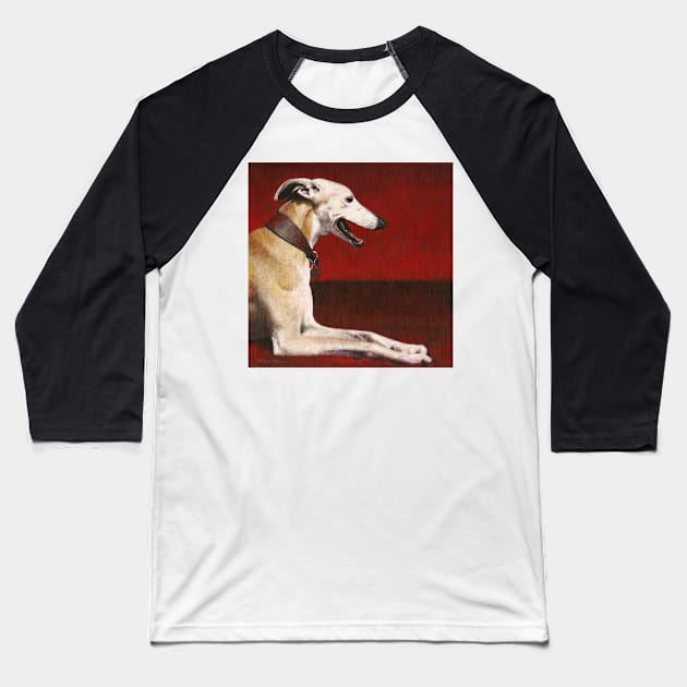 Whippet On Red Baseball T-Shirt by mictomart